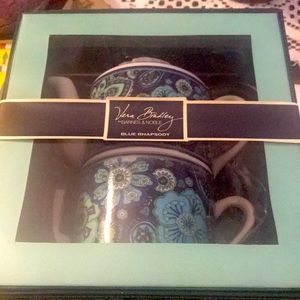 VERA BRADLEY/Barnes & Noble Set 4 Mugs Lids Two Pc Teapot Lid Blue Rhapsody NIB